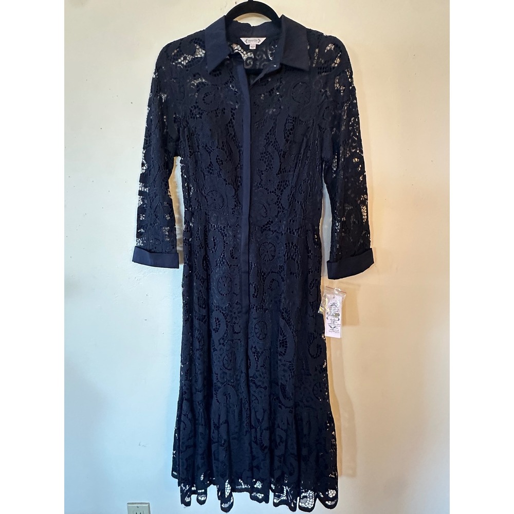 Nanette Lepore Spring Fling Navy Blue Lace Midi Shirtdress NM9S13WR2 Mens 4